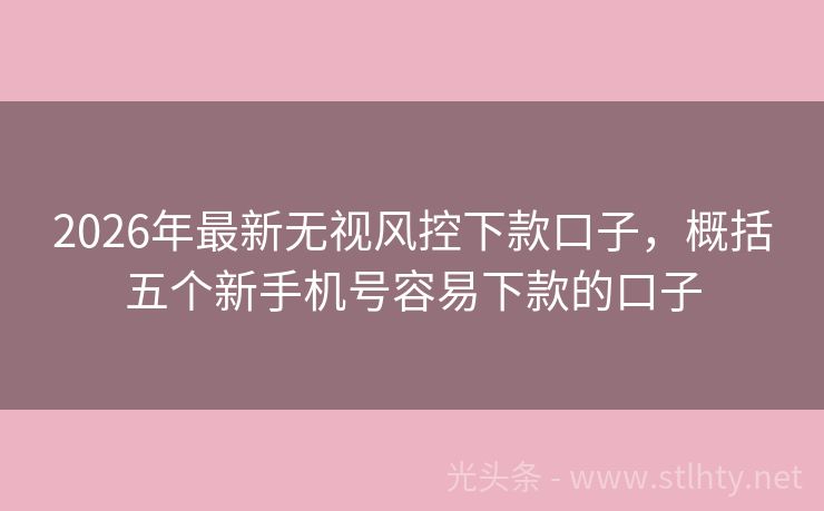 2026年最新无视风控下款口子，概括五个新手机号容易下款的口子