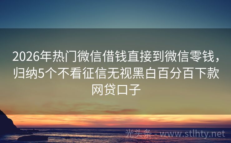 2026年热门微信借钱直接到微信零钱，归纳5个不看征信无视黑白百分百下款网贷口子