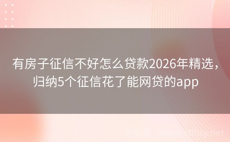 有房子征信不好怎么贷款2026年精选，归纳5个征信花了能网贷的app