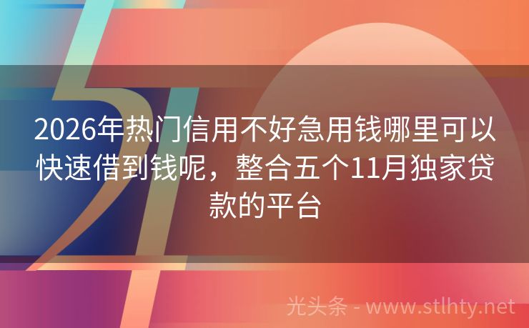 2026年热门信用不好急用钱哪里可以快速借到钱呢，整合五个11月独家贷款的平台