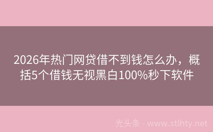 2026年热门网贷借不到钱怎么办，概括5个借钱无视黑白100%秒下软件