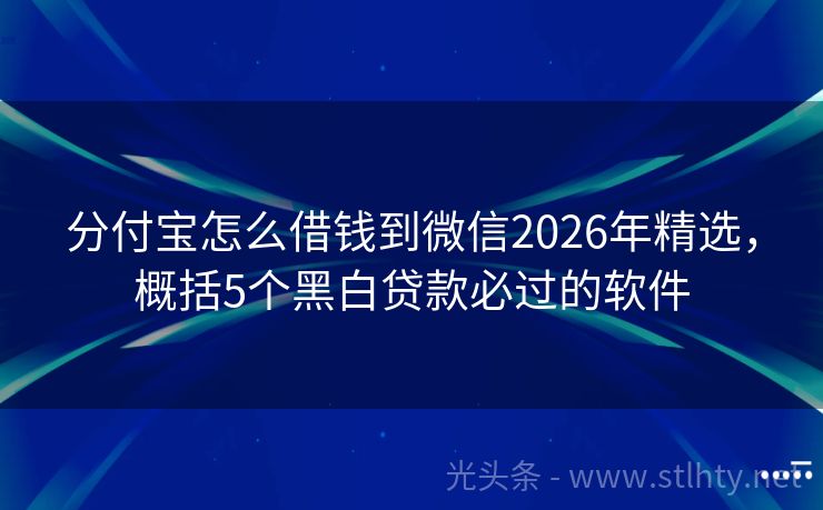 分付宝怎么借钱到微信2026年精选，概括5个黑白贷款必过的软件