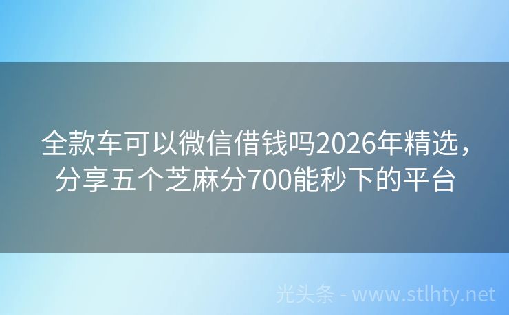全款车可以微信借钱吗2026年精选，分享五个芝麻分700能秒下的平台