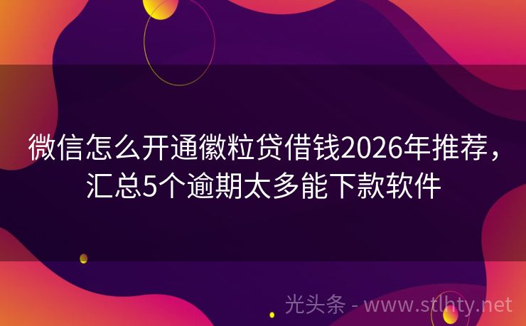 微信怎么开通徽粒贷借钱2026年推荐，汇总5个逾期太多能下款软件