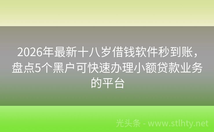 2026年最新十八岁借钱软件秒到账，盘点5个黑户可快速办理小额贷款业务的平台
