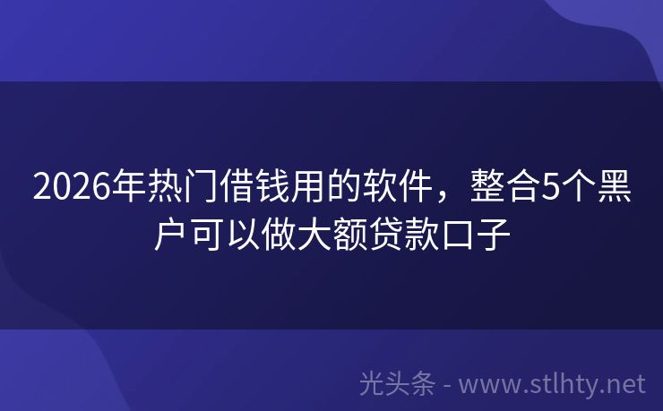 2026年热门借钱用的软件，整合5个黑户可以做大额贷款口子