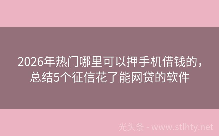 2026年热门哪里可以押手机借钱的，总结5个征信花了能网贷的软件