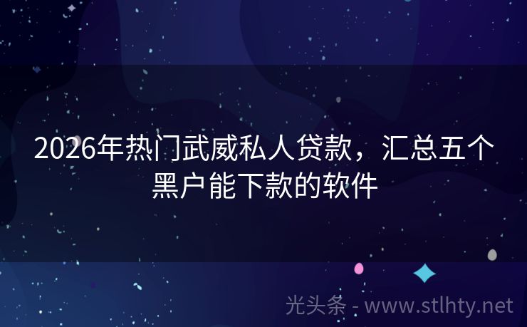 2026年热门武威私人贷款，汇总五个黑户能下款的软件