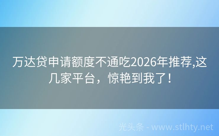 万达贷申请额度不通吃2026年推荐,这几家平台，惊艳到我了！