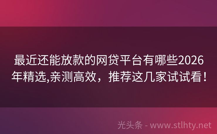 最近还能放款的网贷平台有哪些2026年精选,亲测高效，推荐这几家试试看！